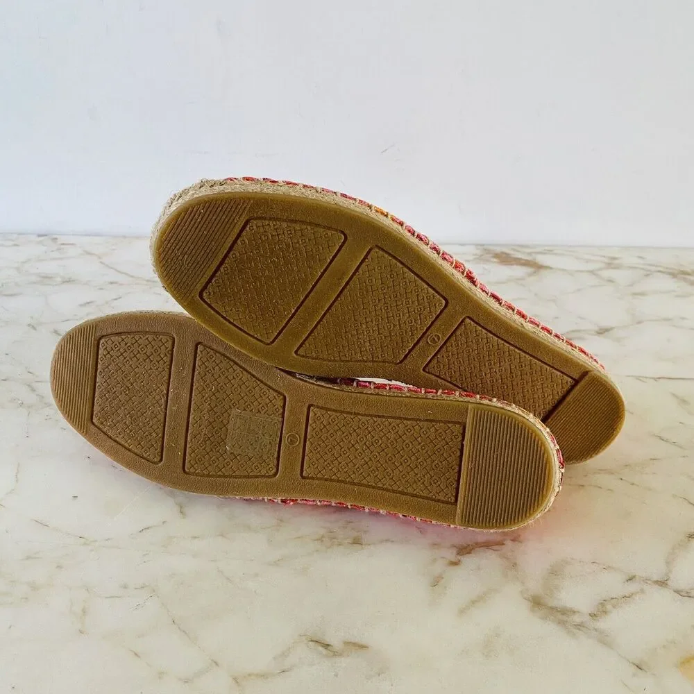 TORY BURCH Vivid Orange Octagon Sq Cecily Embellished Espadrille Flats - US 7